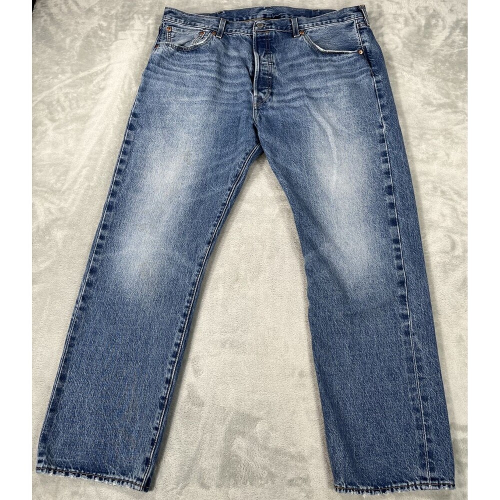 Levis Premium 501 STF Jeans Mens 40x30 Blue Shrink To Fit Button Fly Straight